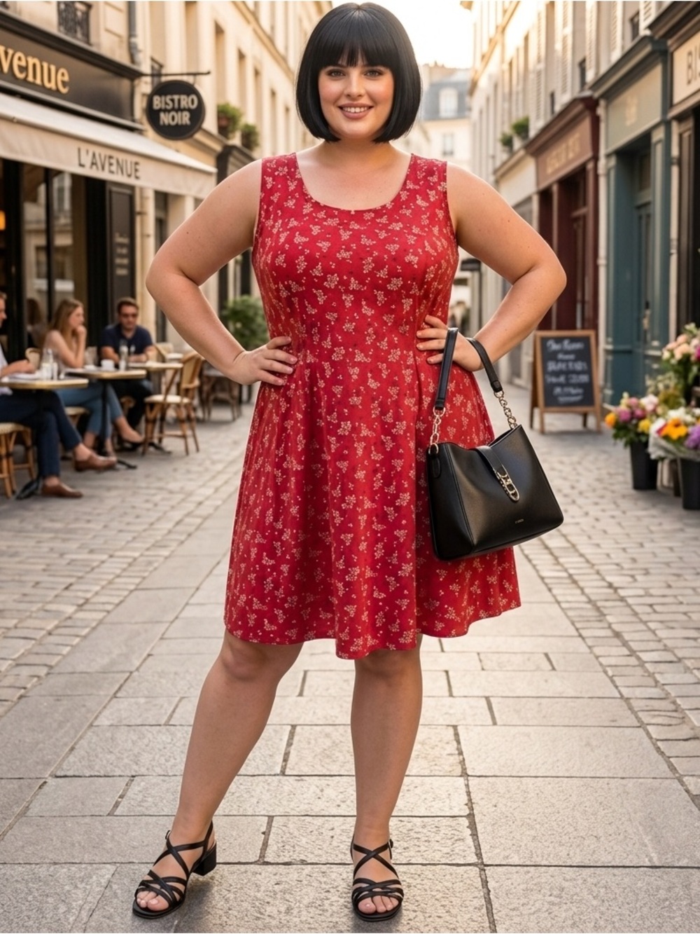 2 Dye 4 Fit & Flare Stretchy Soft Jersey Dress Red Ditsy Floral Size 3X